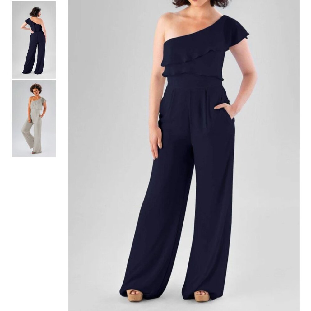 Kennedy Blue "Aurora" One Shoulder Jumpsuit - Navy Chiffon - US Size 6